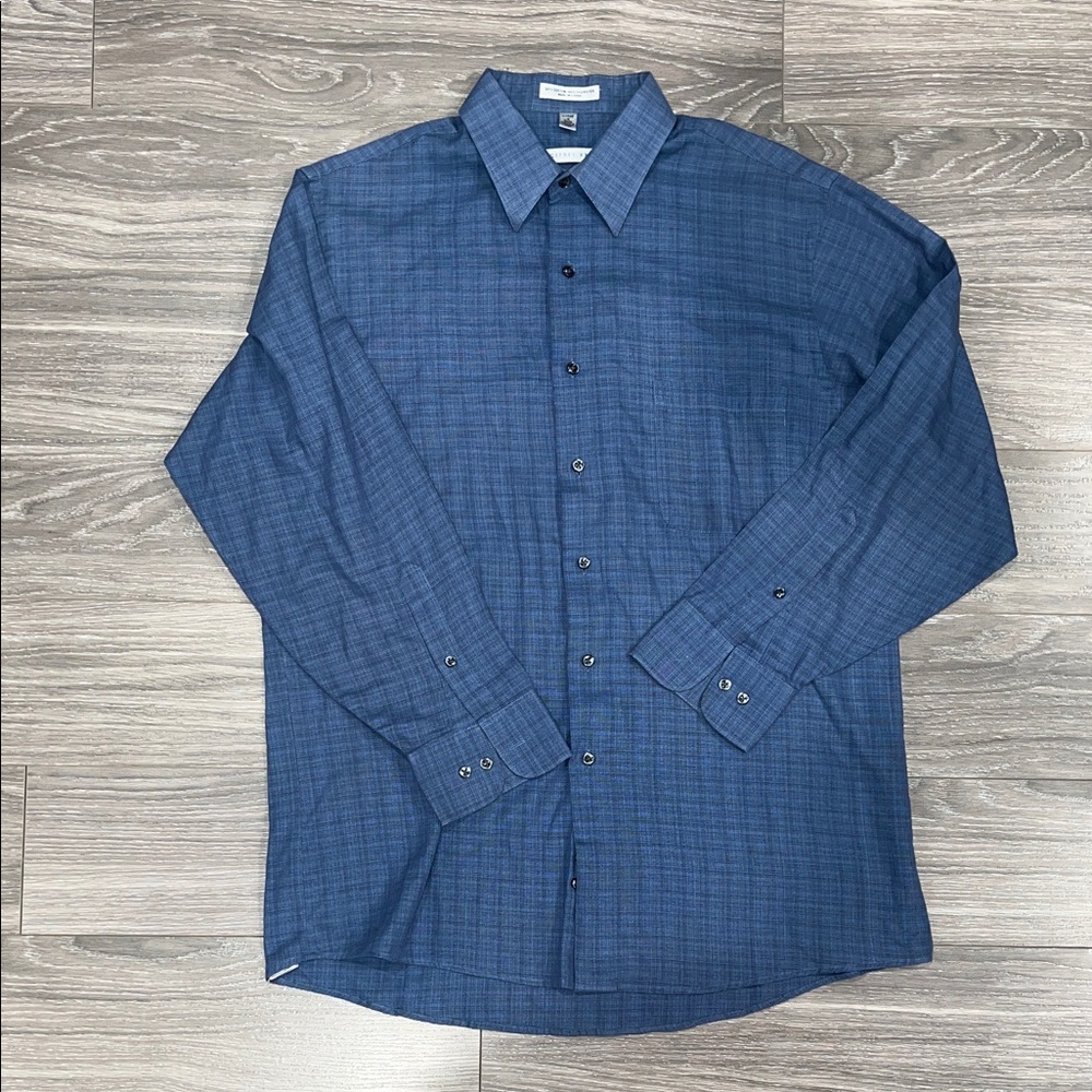 Geoffrey Beene Navy Checkered Dress Shirt